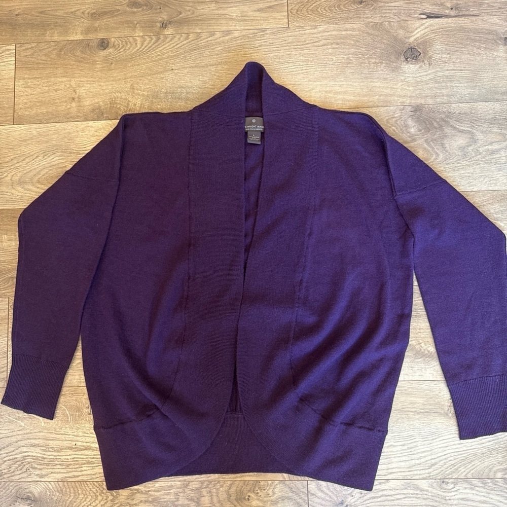 Fenn Wright Manson 100% Italian Merino Wool Purple Open Front Cardigan Large